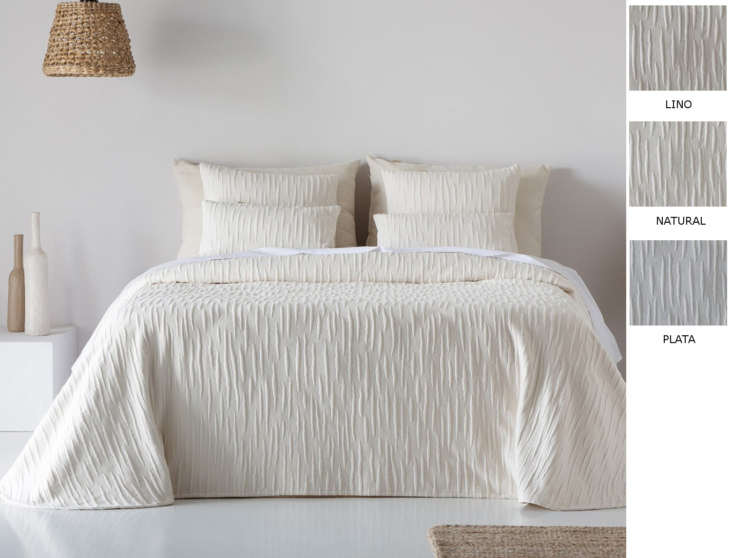Cañete Colcha capa 100% Algodón Baho color Lino, Natural o Plata