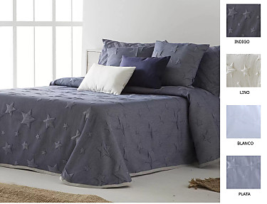 Cañete - Colcha capa Chela color Blanco, Indigo, Lino o Plata