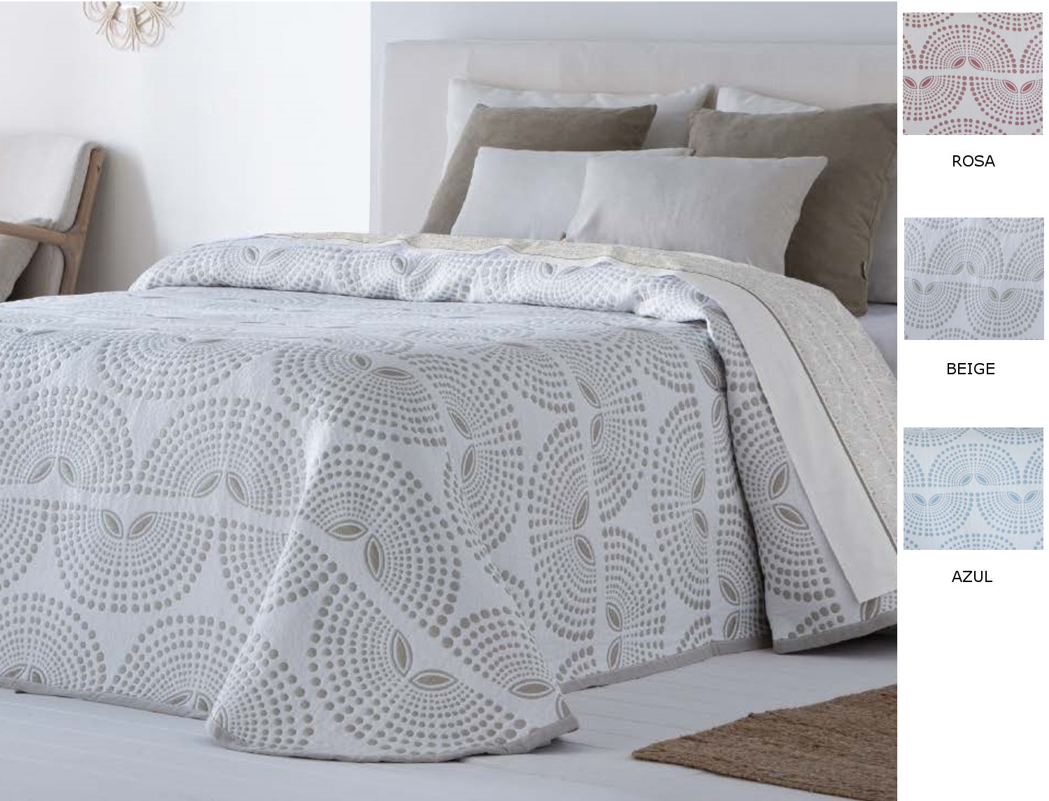 Cañete Colcha Jacquard Lorba color Azul, Beige o Rosa