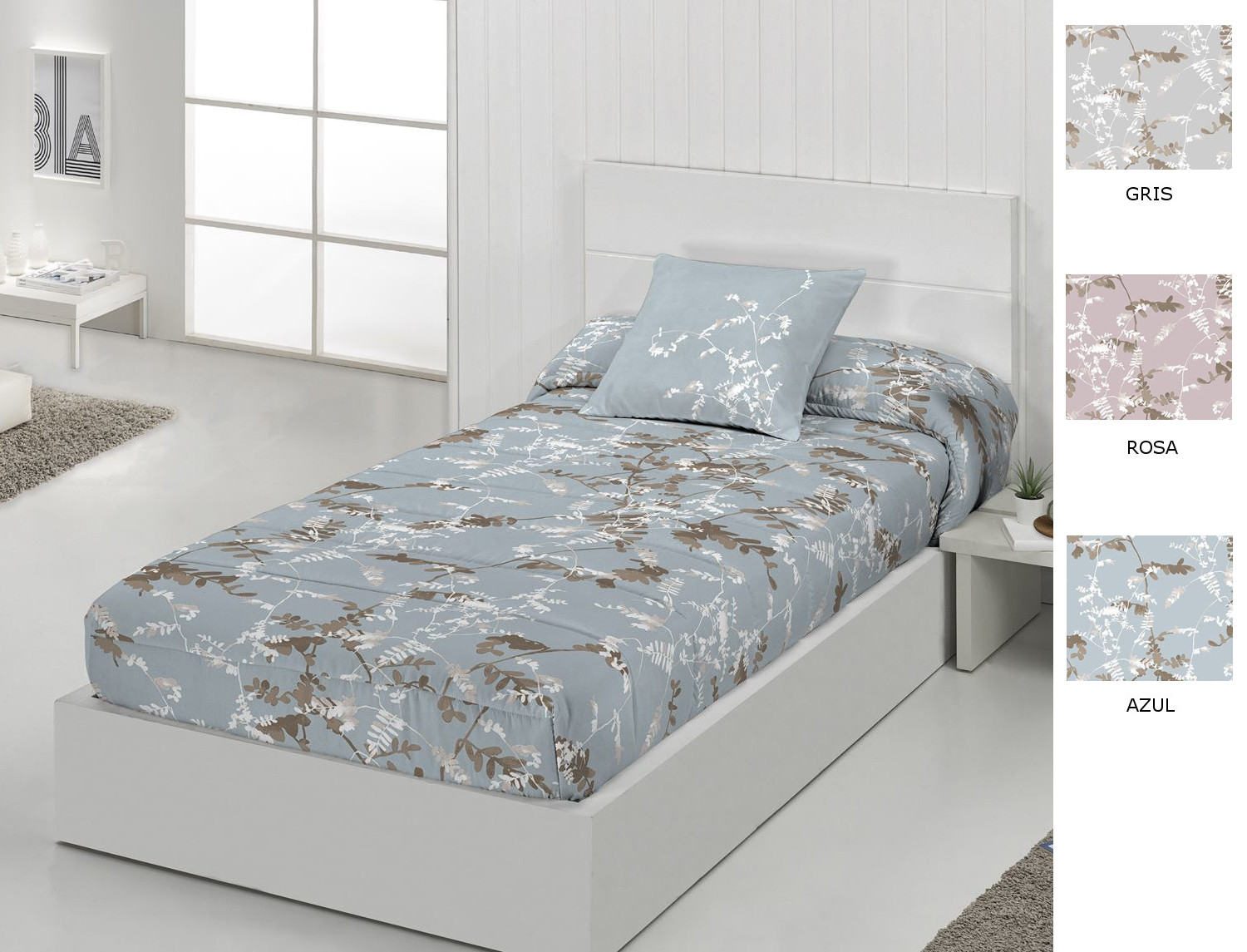 JVR Edredón ajustable 100% Algodón Chloe color Azul, Gris o Rosa