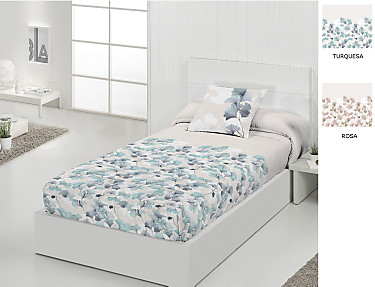 JVR - Edredón ajustable 100% Algodón Flora color Rosa o Turquesa