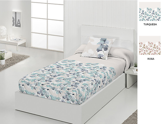 JVR - Edredón ajustable 100% Algodón Flora color Rosa o Turquesa
