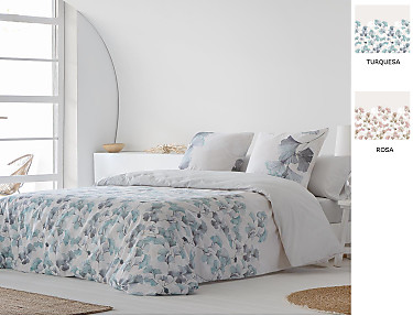 JVR - Funda nórdica 100% algodón Flora color Rosa o Turquesa