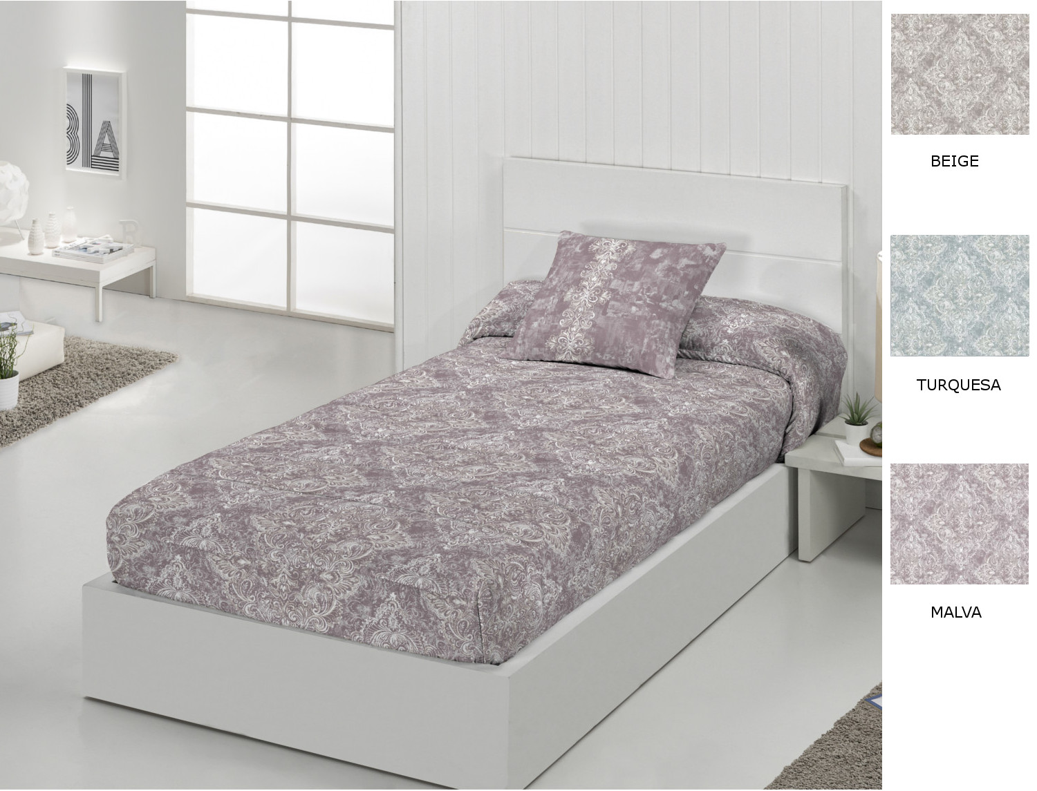 JVR Edredón ajustable 100% Algodón Iris color Beige, Malva o Turquesa