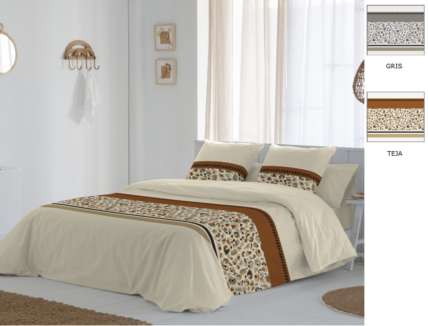 JVR Funda nórdica 100% algodón Kenya color Gris o Teja