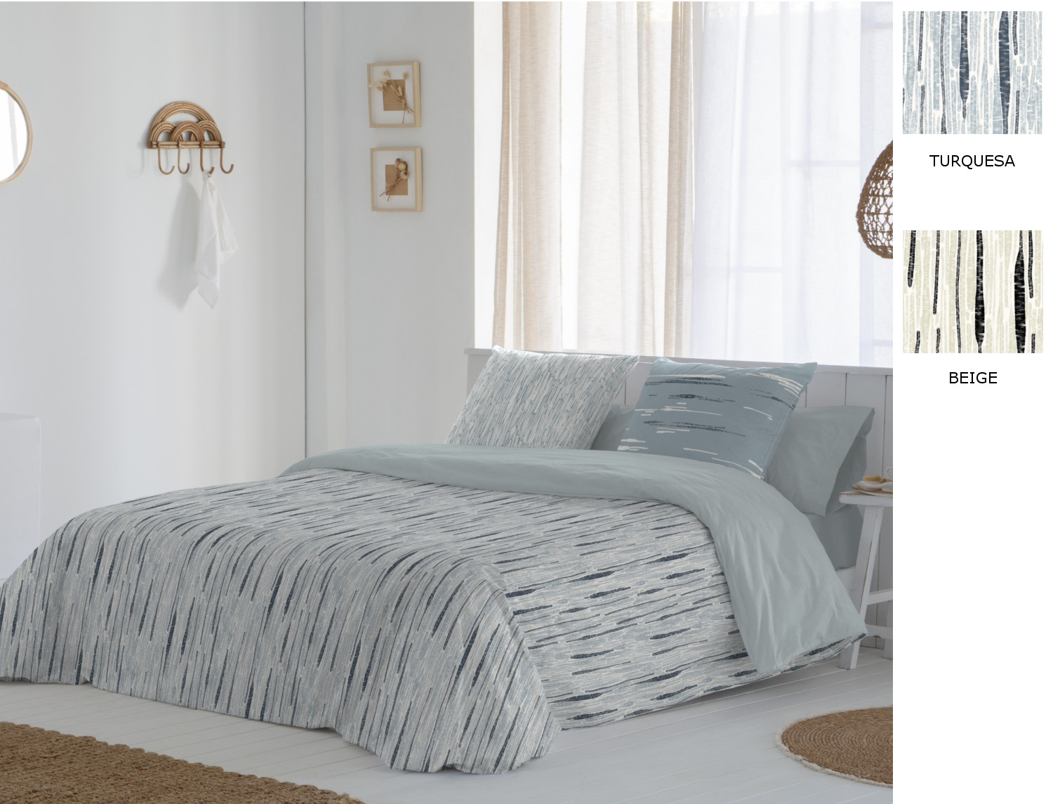 JVR Funda nórdica 100% algodón Nepal color Beige o Turquesa