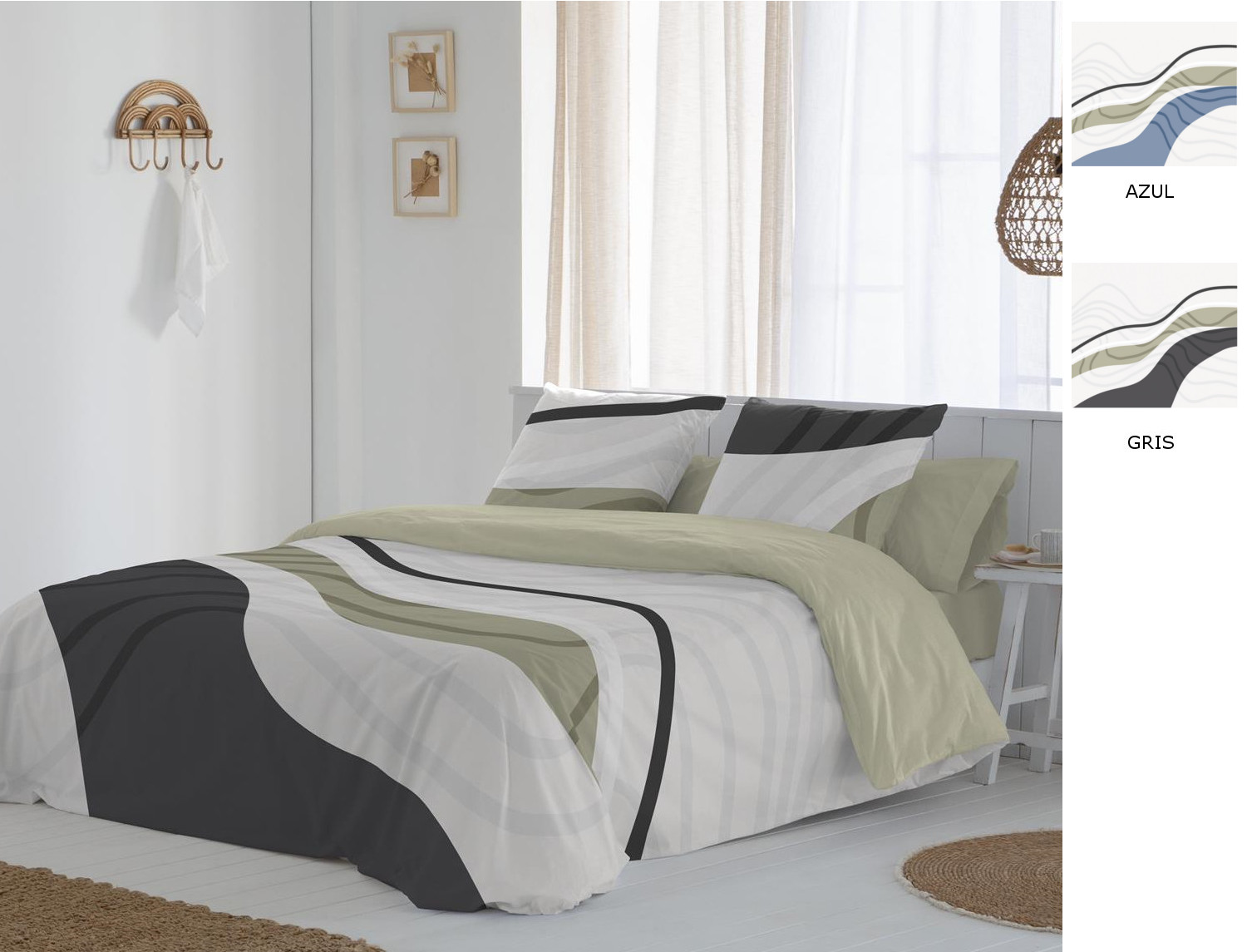JVR Funda nórdica 100% algodón Onix color Azul o Gris