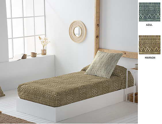 JVR - Edredón ajustable 100% Algodón Taxco color Azul o Marrón