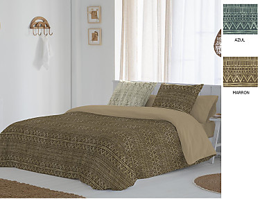 JVR - Funda nórdica 100% algodón Taxco color Azul o Marrón