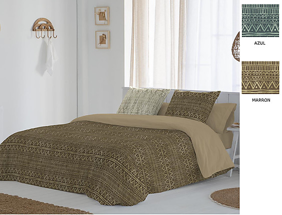 JVR - Funda nórdica 100% algodón Taxco color Azul o Marrón