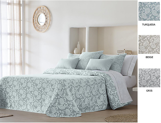 JVR - Colcha Reversible Elis color Beige, Gris o Turquesa