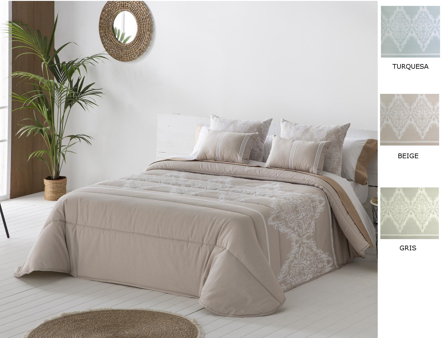 JVR Edredón Conforter Nórdico Jacquard Idalia color Beige, Gris o Turquesa