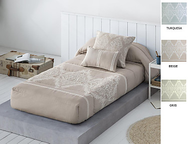 JVR - Edredón ajustable Jacquard Idalia color Beige, Gris o Turquesa