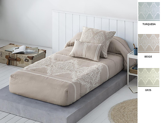 JVR - Edredón ajustable Jacquard Idalia color Beige, Gris o Turquesa
