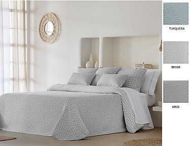 JVR - Colcha Reversible Mikonos color Beige, Gris o Turquesa