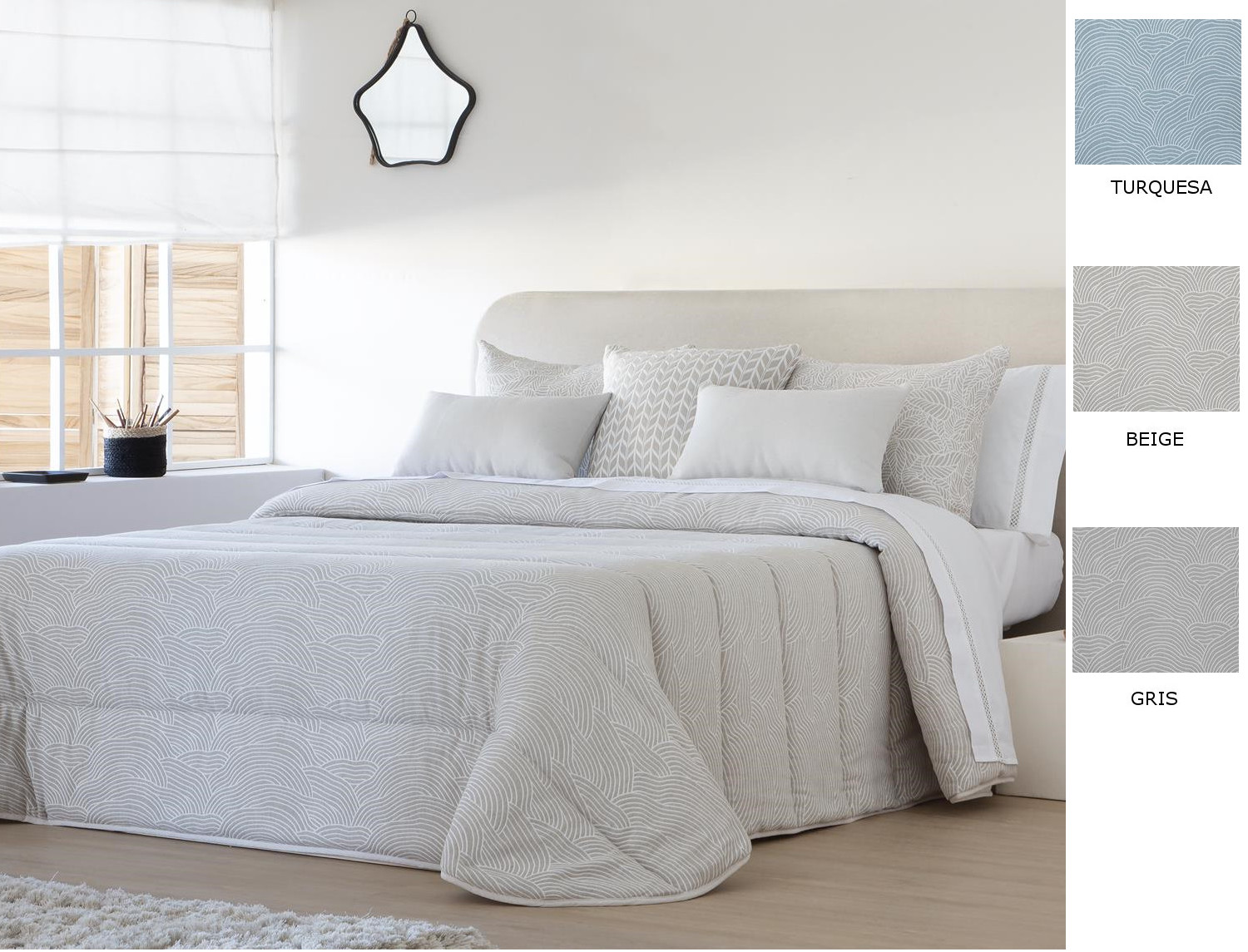 JVR Edredón Conforter Nórdico Jacquard Rodas color Beige, Gris o Turquesa