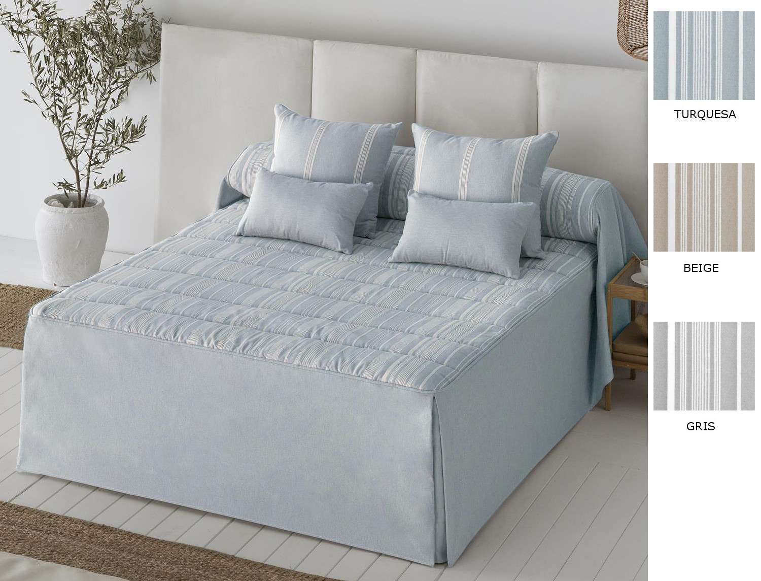 JVR Colcha edredón Jacquard Soller JVR color Beige, Gris o Turquesa