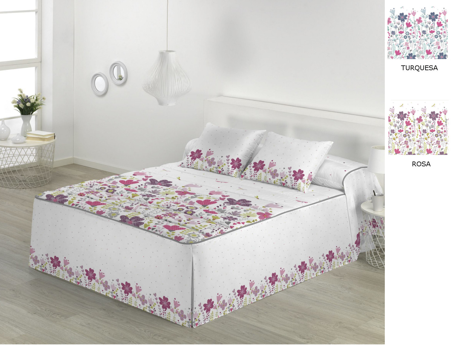 JVR Colcha Edredón Greta color Rosa o Turquesa