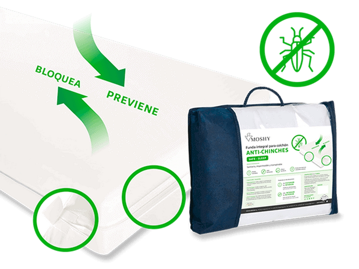 Moshy Funda de colchón impermeable Antichinches alto 30cm
