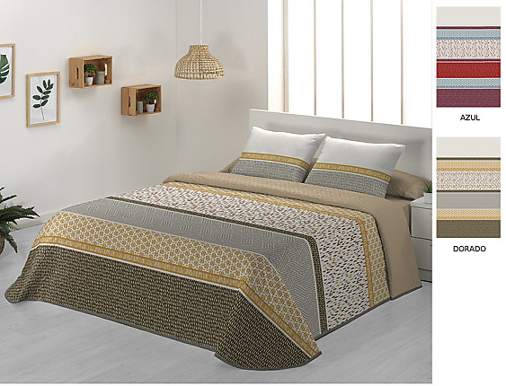 JVR - Colcha Bouti Lanes color Azul/Rojo o Dorado