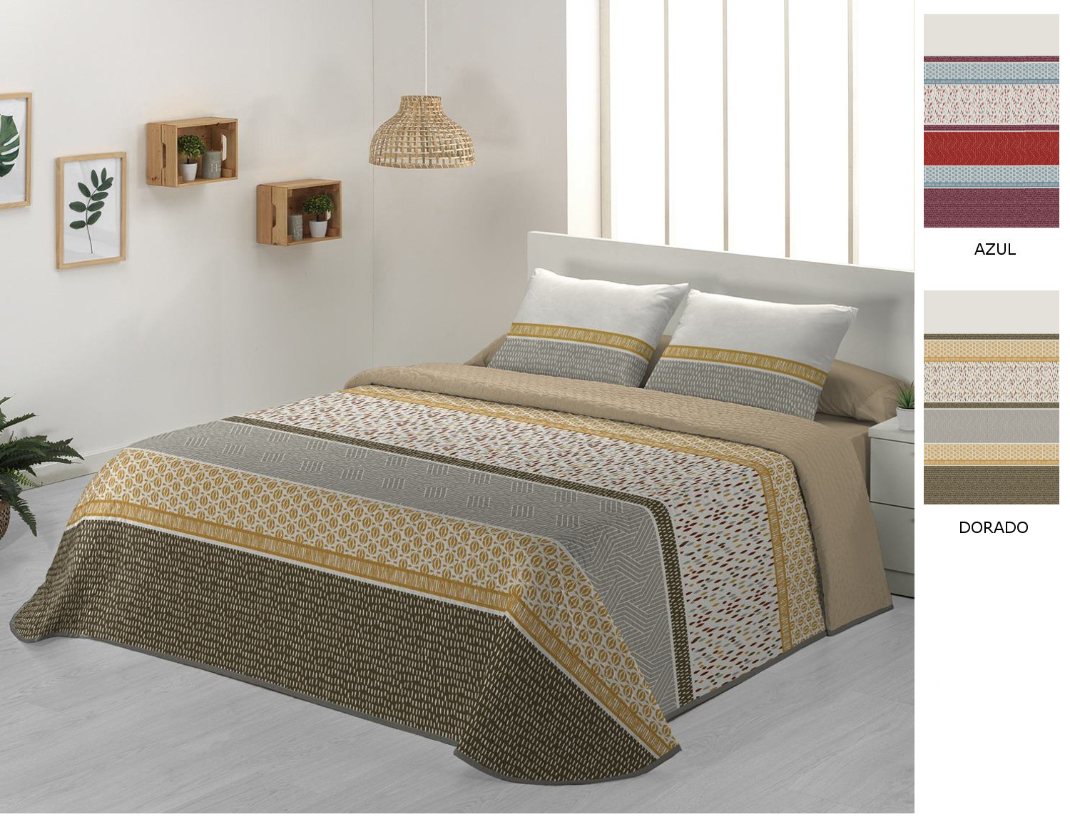 JVR Colcha Bouti Lanes color Azul/Rojo o Dorado