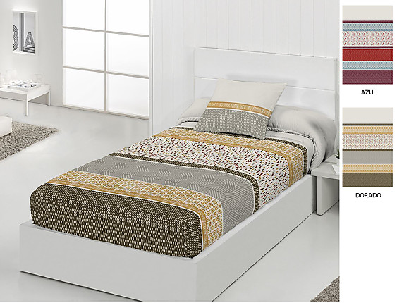 JVR - Edredón ajustable Lanes color Azul/Rojo o Dorado