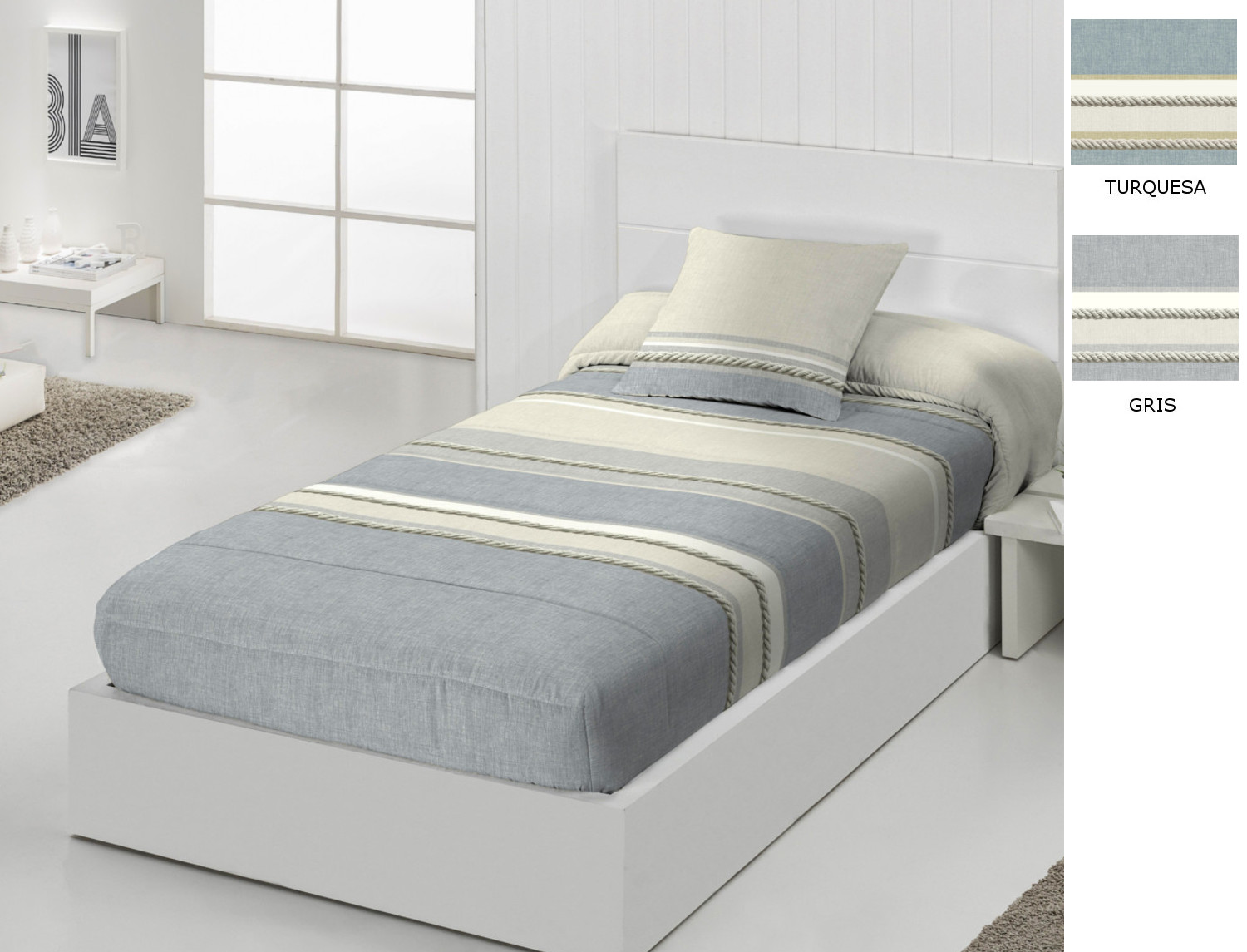 JVR Edredón ajustable Nador color Gris o Turquesa