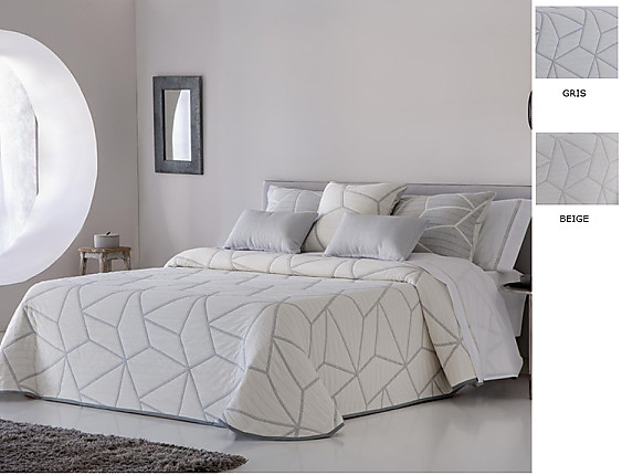 JVR - Colcha Piqué Jacquard Reversible Line color Beige o Gris