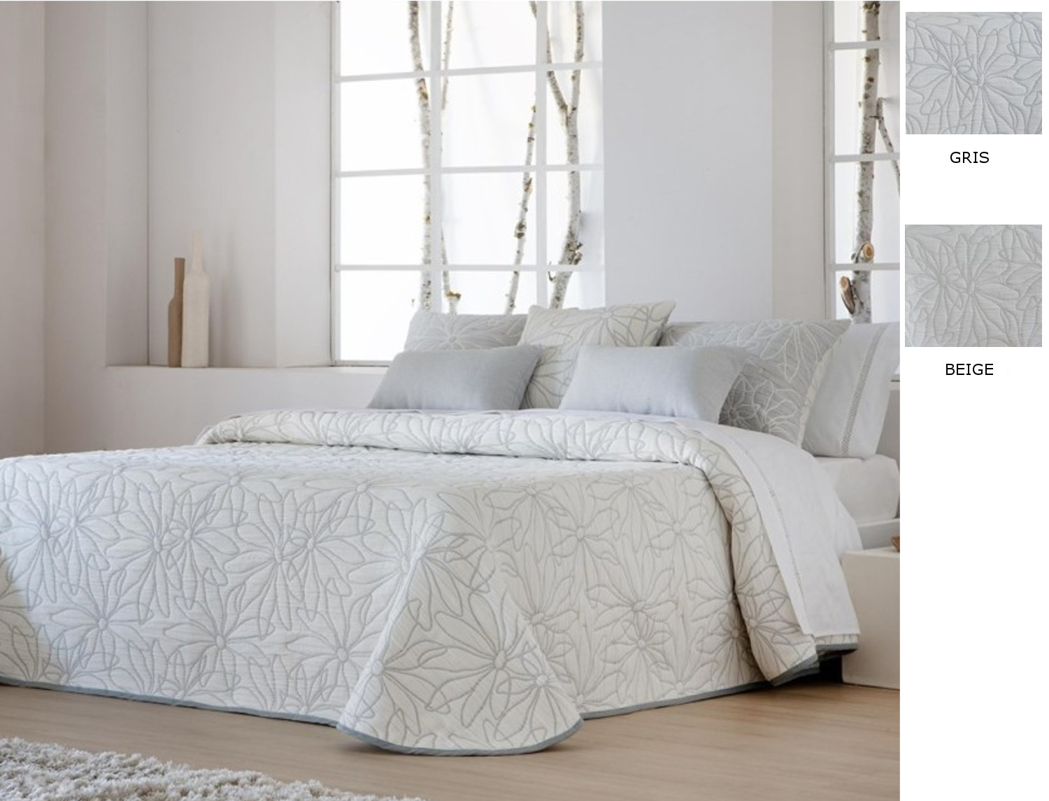 JVR Colcha Piqué Jacquard Reversible Nenufar color Beige o Gris