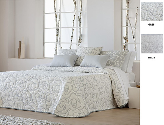 JVR - Colcha Piqué Jacquard Reversible Loto color Beige o Gris