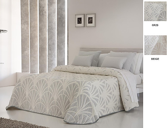 JVR - Colcha Piqué Jacquard Reversible Luxor color Beige o Gris