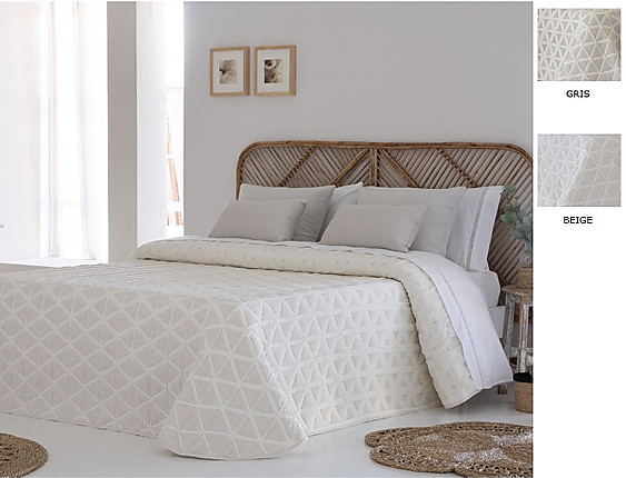 JVR - Colcha Piqué Jacquard Reversible Nilo color Beige o Gris