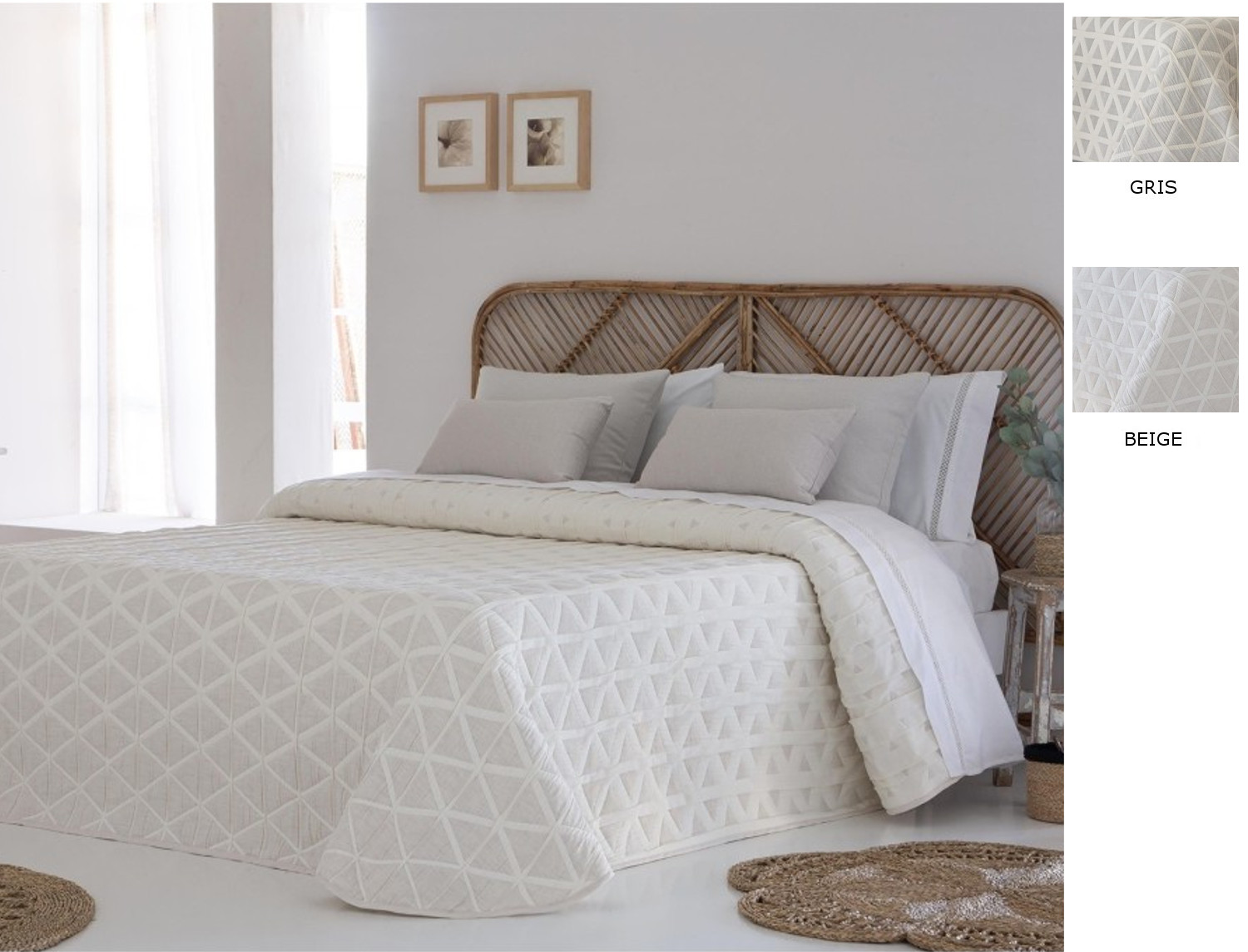 JVR Colcha Piqué Jacquard Reversible Nilo color Beige o Gris