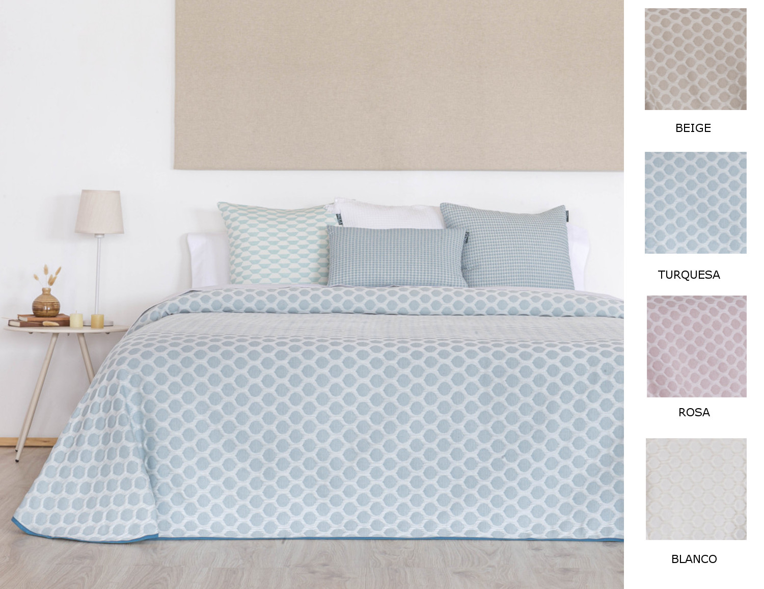 Confecciones Paula Colcha Jacquard Caños color Blanco, Beige, Rosa o Turquesa