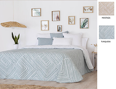 Confecciones Paula - Colcha Jacquard reversible Roche color Mostaza o Turquesa