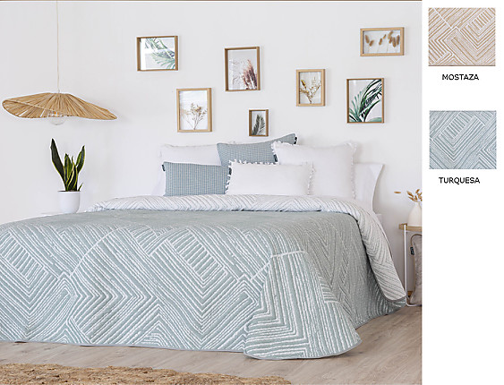 Confecciones Paula - Colcha Jacquard reversible Roche color Mostaza o Turquesa