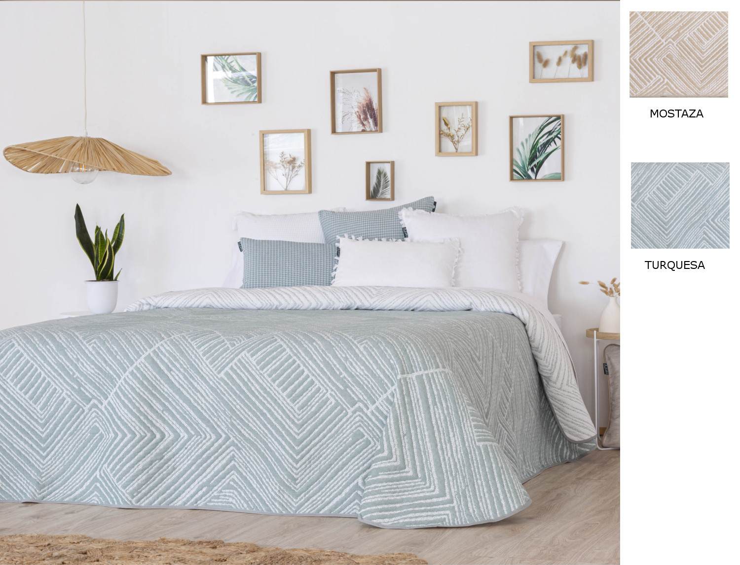 Confecciones Paula Colcha Jacquard reversible Roche color Mostaza o Turquesa
