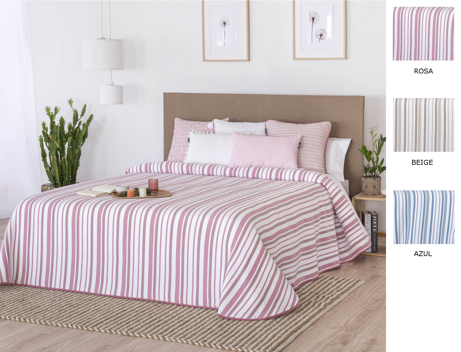 Confecciones Paula Colcha Jacquard Lances color Azul, Beige o Rosa