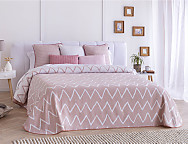 Colcha Jacquard reversible Palos color Beige, Rosa o Turquesa