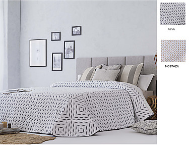 Confecciones Paula - Colcha Jacquard reversible Ares color Azul o Mostaza