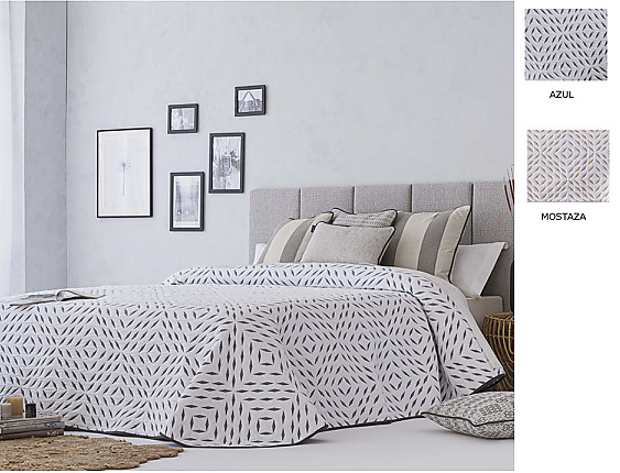 Confecciones Paula - Colcha Jacquard reversible Ares color Azul o Mostaza