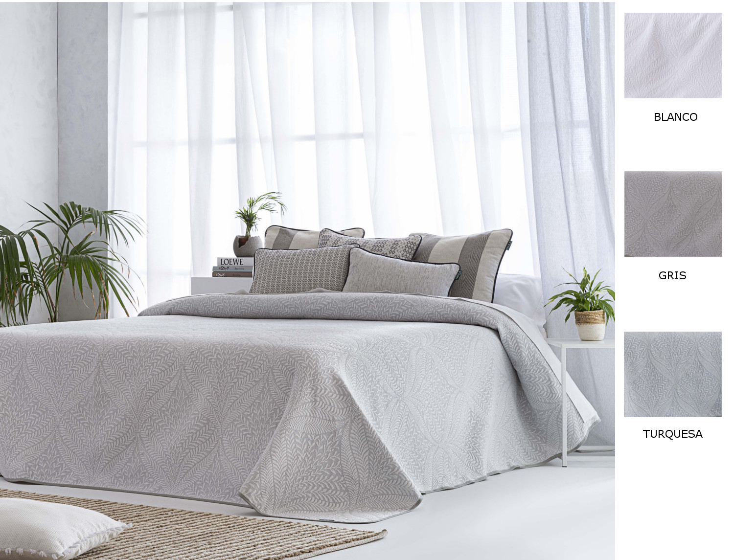 Confecciones Paula Colcha Jacquard Moraira color Blanco, Gris o Turquesa