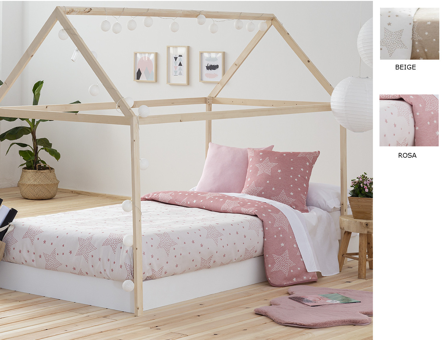 Confecciones Paula Colcha Reversible Stars color Beige o Rosa