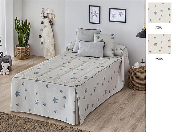 Confecciones Paula - Colcha edredón Destellos con cojín incluído color Azul o Rosa