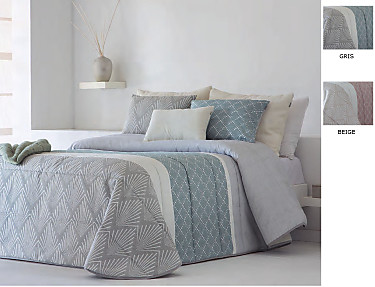 Sandeco - Edredón Jacquard Soba con fundas de cojín color 01 Gris o 02 Beige