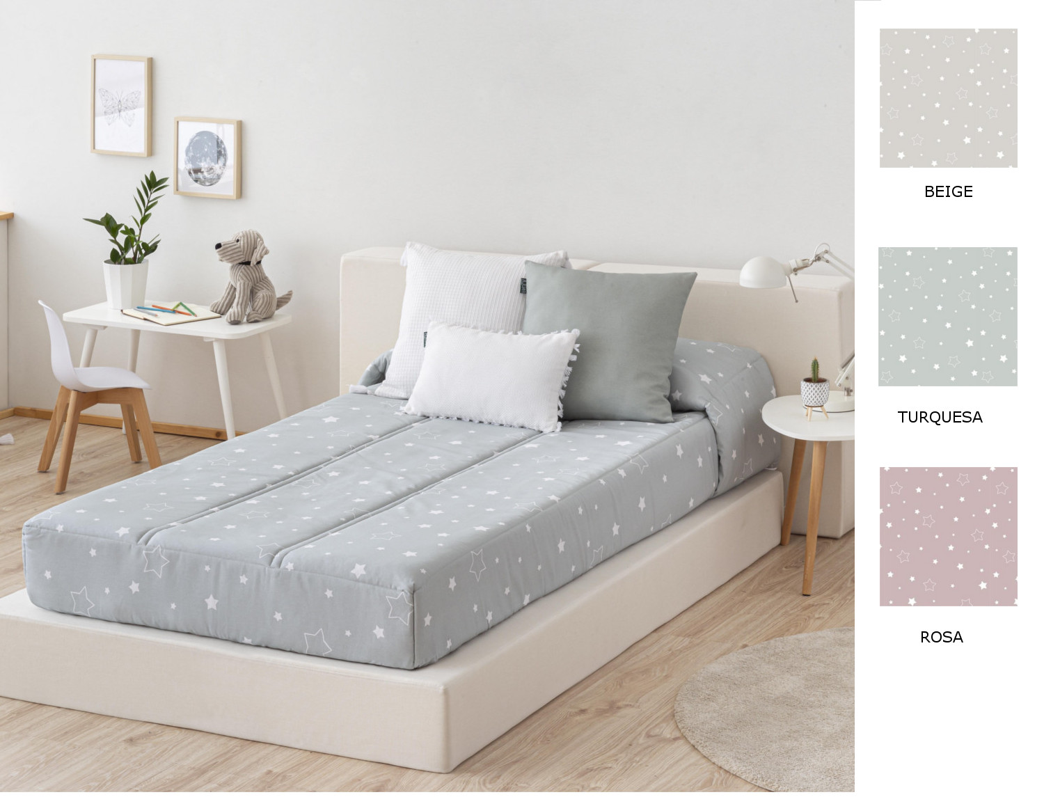 Confecciones Paula Edredón Ajustable Noche color Beige piedra o Turquesa