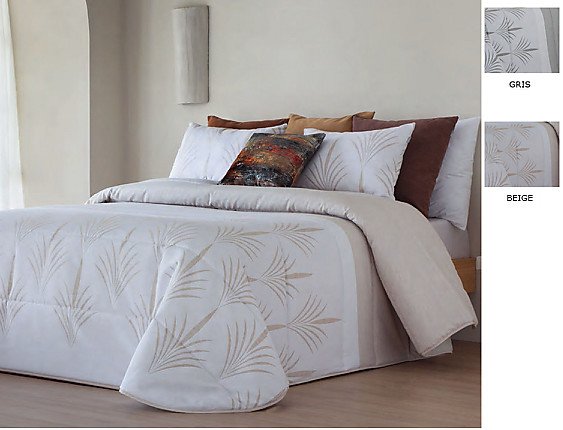 Sandeco - Edredón Jacquard Viesgo con fundas de cojín color 01 Gris o 02 Beige