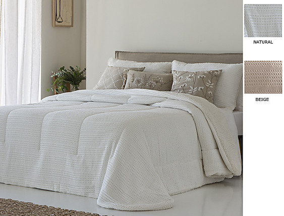 Sandeco - Edredón Sherpa Jacquard Salce con fundas de cojín color 01 Natural o 02 Beige