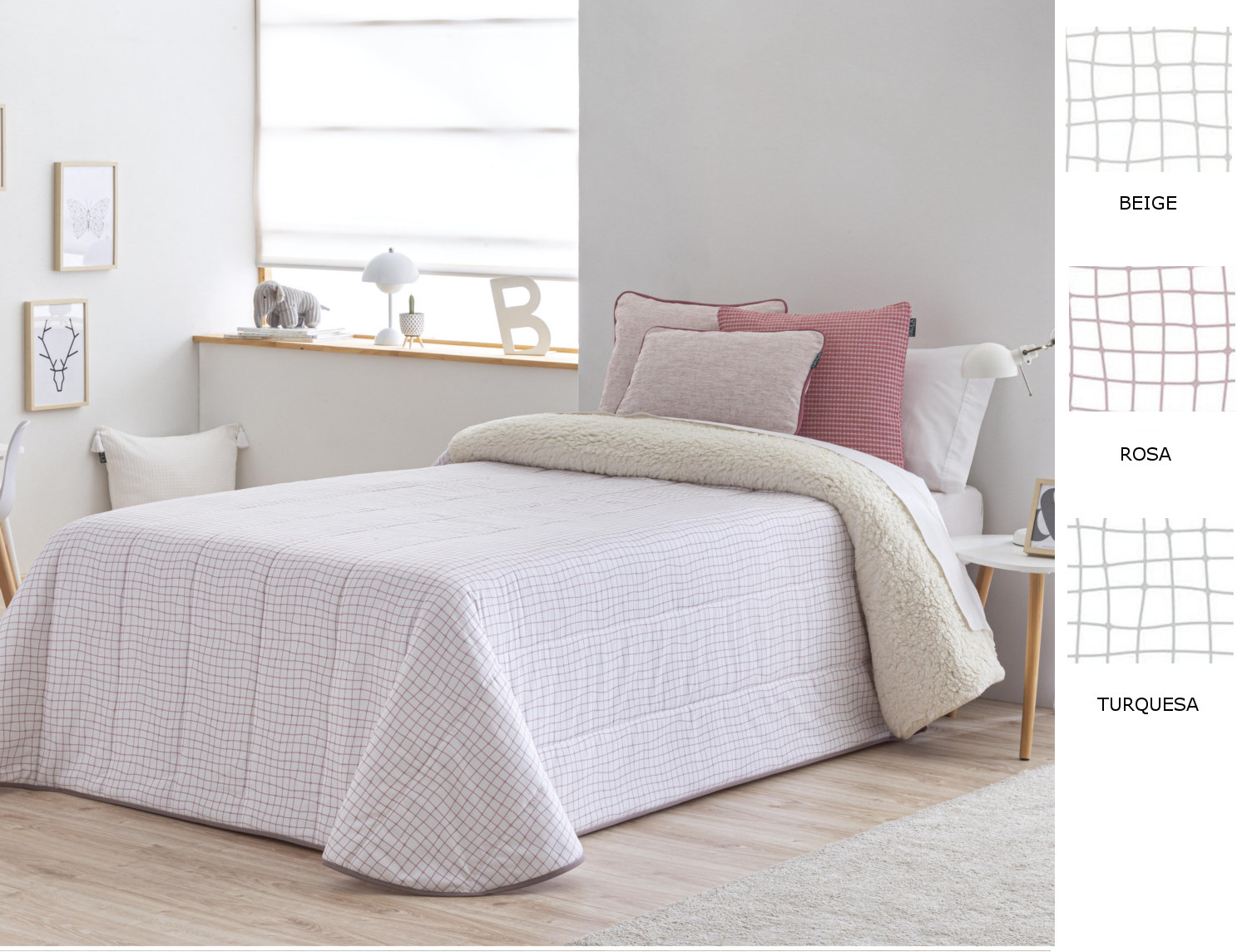 Confecciones Paula Edredón Sherpa Grafico color Beige, Rosa o Turquesa