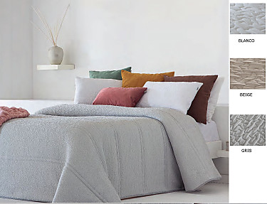 Sandeco - Edredón Jacquard Riaza con funda/s de cojín color 01 Blanco, 02 Beige ó 03 Gris